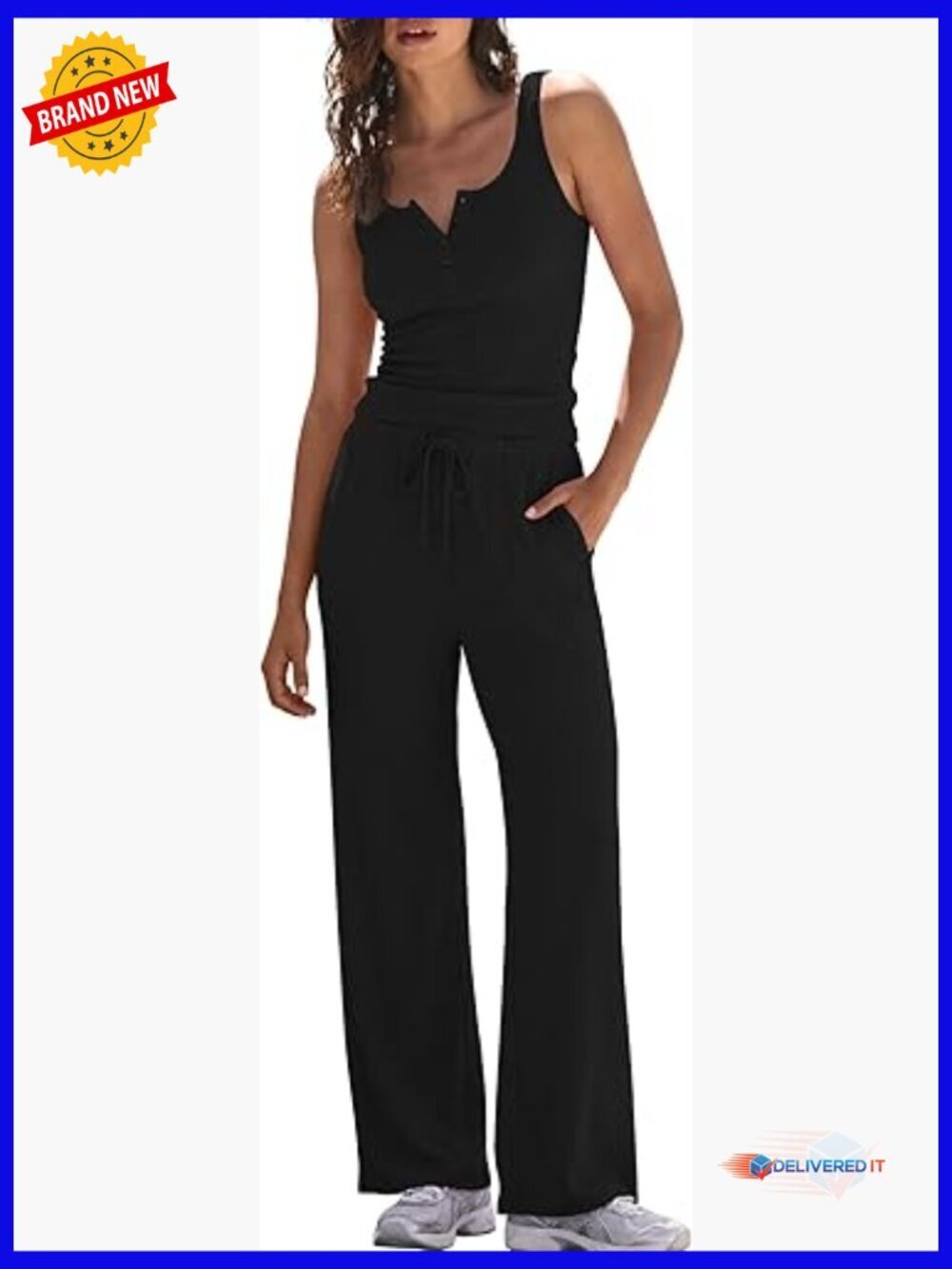 Women's 2 Piece Lounge Set - Crop Tank & Wide Leg Pants